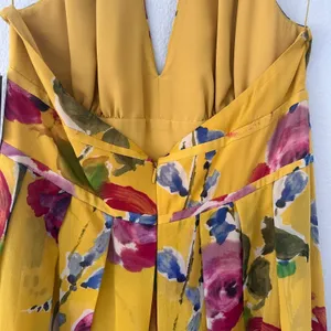 Adrianna Papell Size-10 Women's Midi Dress Halter‎ Yellow Floral Silk $160 thumbnail 10