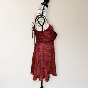 For Love & Lemons Eleanor Red Swirl Print Cowl Chiffon Mini Dress Homecoming NWT thumbnail 7