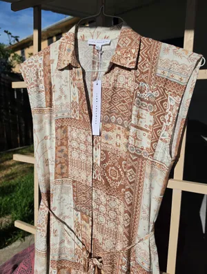 NWT Jane + Delancey Linen Blend Western Print Style Midi Dress Small thumbnail 4