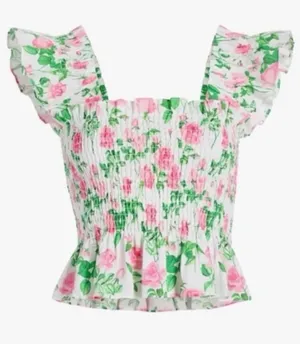 Hill House The Paz Nap 100% Linen Smocked Ruffle Tank Top Top Size Small thumbnail 1