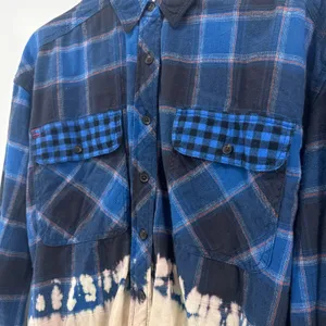 BDG‎ Urban Outfitters Rayne Flannel Boxy Cropped Button-down Shirt Blue Large thumbnail 4