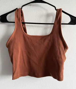 OFFLINE by Aerie Ribbed Square Neck Crop Tank Top Terracotta Medium Support M thumbnail 1