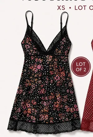 Victoria’s Secret XS Lingerie Slip Nightgown Lot of 2 Lace Floral Polka Dot thumbnail 1