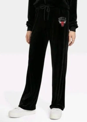 Vintage Y2K NBA Chicago Bulls Basketball Black Velour Lounge Pants Size Medium thumbnail 1