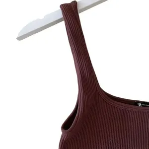 Zara Rust Brown Ribbed Knit Seamless Crop Tank Top SZ XS #1711 thumbnail 2