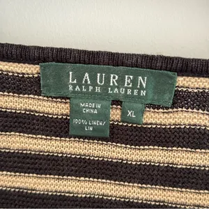 Lauren Ralph Lauren Womens XL Black Tan Striped 100% Linen‎ V-Neck Knit Top thumbnail 2