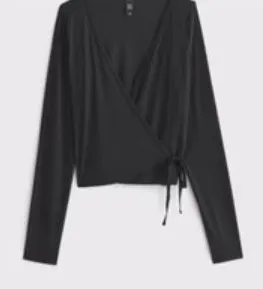 Abercrombie Athletics YPB Black Mesh Ballet Wrap Top thumbnail 1