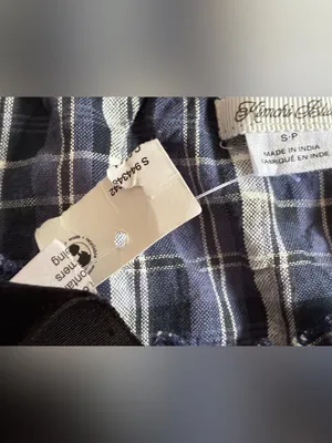 Kimchi Blue Marley Plaid Smocked Off Shoulder Blouse - Navy Blue Size S thumbnail 4