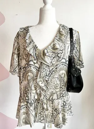 Paisley Ruffle Top,‎ Boho, Y2K, Indie Sleaze, Vintage, 70s, Festival, Hippie, XL thumbnail 1