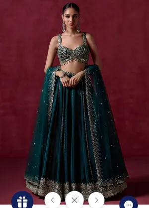 Teal Green Embroidered Lehenga Blue thumbnail 1