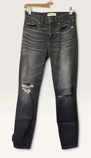 Madewell High Riser Skinny Jeans 26 Faded Black Distressed Ripped Knee Denim thumbnail 1