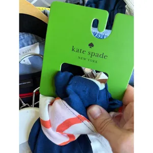 Kate Spade New York NWT Colorblock Stripe Scarf Navy Coral Ivory Wrap 25x77 thumbnail 2