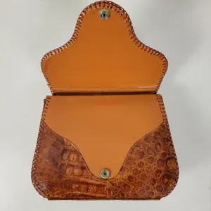 Vintage Womens Genuine Alligator Skin Leather Clutch Purse Cognac Brown Handmade thumbnail 4