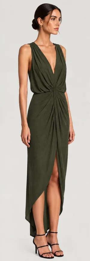 MISA Los Angeles Leza Gathered Crossover Sleeveless Tulip Maxi Dress in Green L thumbnail 1