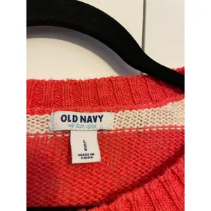 Old Navy Womens Large Coral & Cream‎ Striped Sweater 3/4 Sleeves Cotton/Acrylic thumbnail 5