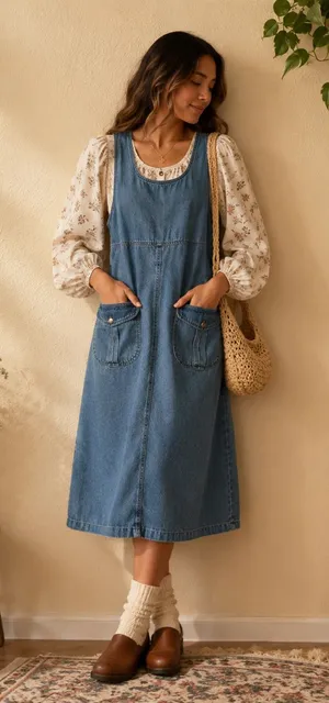 Vintage Blue J. Denim Pinafore Overall Junper Dress - Small thumbnail 1