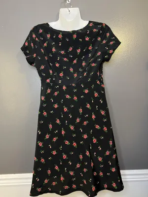 Vintage Esprit Dress Women 6 Black Floral Fit & Flare Short Square Neck Sundress thumbnail 5