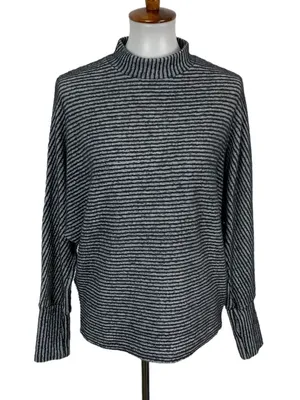 Out From Under Striped Mock Neck‎ Long Sleeve Pullover Top Gray White Small thumbnail 1