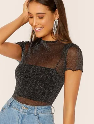 SheIn Glittery Sheer Top thumbnail 1