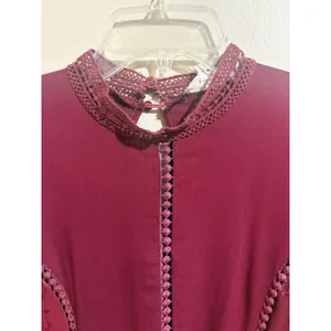 Sage The Label Mini Dress Womens S Burgundy Excellent Boho Lace Embroidered thumbnail 13