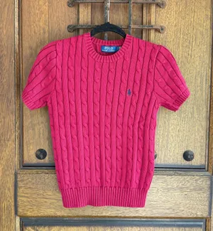 Ralph Lauren Women's Pinkish Red Crewneck Cable Knit Sweater Size S thumbnail 1