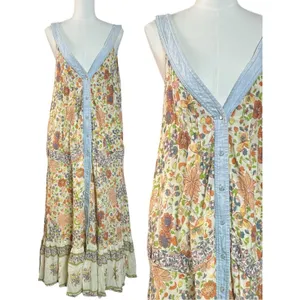 Free People Retro 70s Bohemian Block Print Snap Front Kelso Maxi Dress Large thumbnail 7