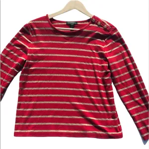Ralph Lauren Red and Gold Striped Top Size‎ XL thumbnail 1