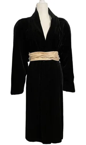 Vintage 80s Black Velvet Collections Overcoat Dress Coat Size Medium thumbnail 1