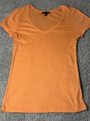 Ralph Lauren Sport Womens Orange Cotton V-Neck Short Sleeve T-Shirt L thumbnail 1