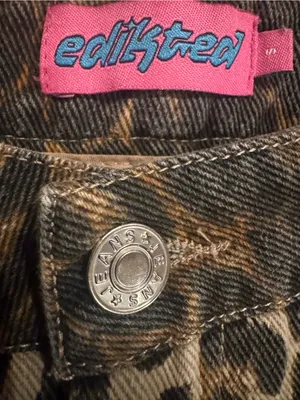 Edikted Wide Leg Leopard Denim Jeans Size Small / 29 Like New thumbnail 3
