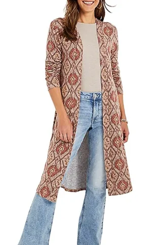 5/$25 Maurices Sz‎ M Southwestern Longline Duster Cardigan in Brown thumbnail 1