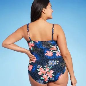 NWT AQUA‎ GREEN Women's Floral Wrap Front One Piece Swimsuit Size Small thumbnail 2