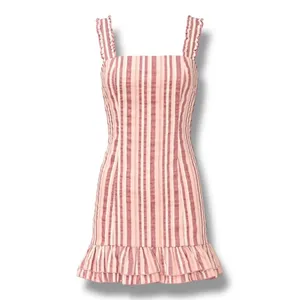 Alexis‎ Brandy Dress Rose Stripe Mini Pink White Ruffle Hem Square Neck Cotton thumbnail 2