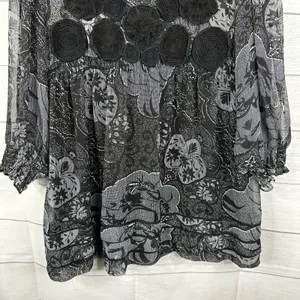 ICE Vintage Women XL Black Sheer 3/4 Sleeve Floral Blouse WhimsyGoth Feminine thumbnail 5