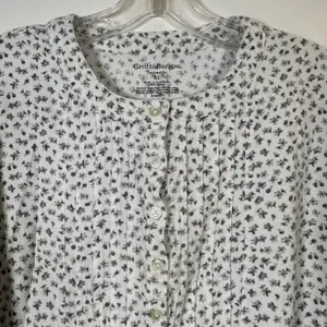 Croft & Barrow Intimates Womens XL White Grey Floral Cotton Flannel Nightgown thumbnail 6