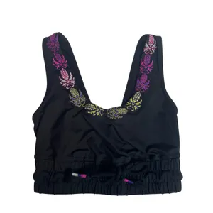 FP Movement Free People Black Floral‎ Embroidered Smocked Crop Top Small thumbnail 2