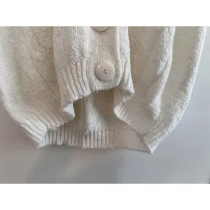 White Women's Sleeveless Cable Knit Cardigan. Chinky. Oversized. Large Buttons. thumbnail 3
