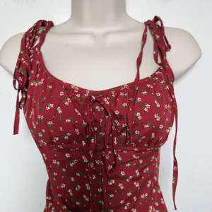 Women Indie‎ Grunge Milkmaid Midi Dress XL Red Ditsy Floral Whimsy Coquette thumbnail 2