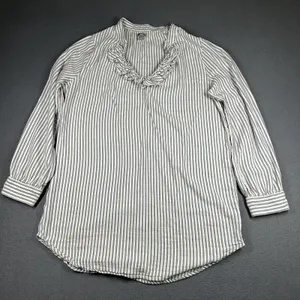 Aerie Tunic Blouse Womens Large Blue White Stripe Ruffle V Neck 3/4 Sleeve thumbnail 1