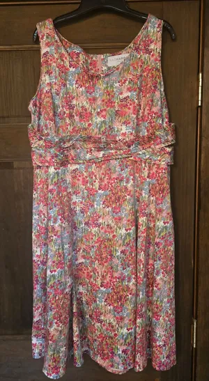 Sag Harbor Pink Floral Midi Dress with Blue Accents Size 14 thumbnail 1
