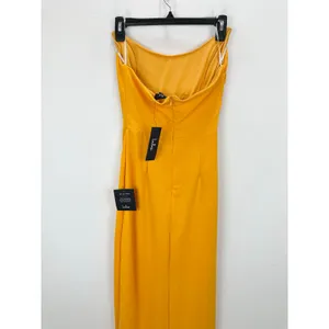 Lulus Malia Golden Yellow Ruched Strapless Maxi Dress Formal Evening Small NWT thumbnail 11