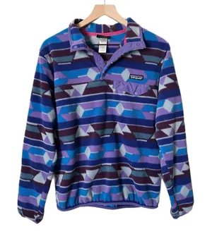Vintage Patagonia Synchilla Fleece Pullover Purple Blue Geometric Size Medium thumbnail 1