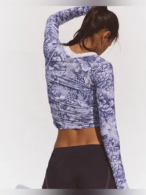NWOT Free People FP Movement Tempo Ruched Printed Long Sleeve - navy floral - S thumbnail 4
