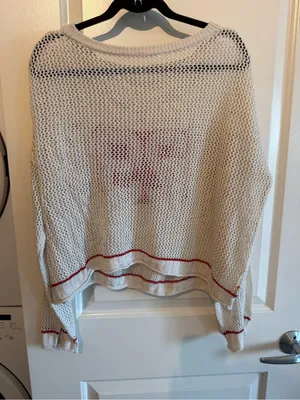 Off-Shoulder Cream Knit Sweater with Red Number Detail thumbnail 6