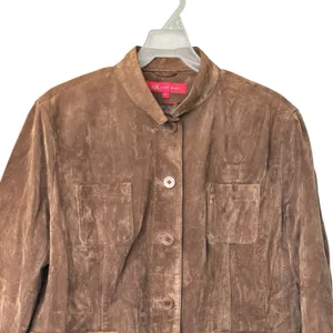 VTG Anne Klein Y2K XL Suede Leather Button Up Jacket chocolate Brown thumbnail 4