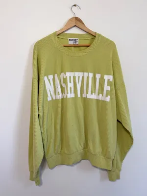 BUCKETLIST Nashville Sweatshirt Size Large Pullover Sweater Ribbed in lime thumbnail 2