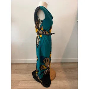 Danny & Nicole Teal Floral Cowl Neck Maxi Dress Sleeveless Belted XS thumbnail 4