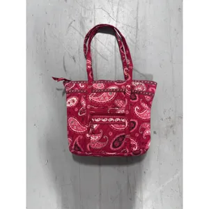 Vera Bradley Red Pink Paisley Quilted Cotton Zip Top Tote Shoulder Bag thumbnail 2