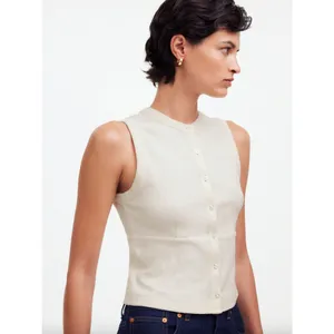Madewell Split Crewneck Cardigan Tank Lighthouse Beige Knit Vest Cropped S NWT thumbnail 2
