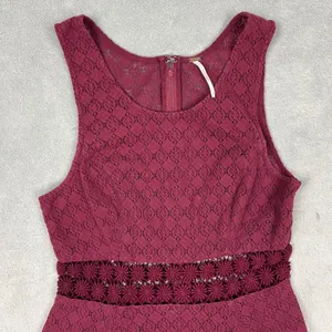 Free People Dress Womens 6 Burgundy Cut Out Daisy Waist‎ Lace Skater Sleeveless thumbnail 3